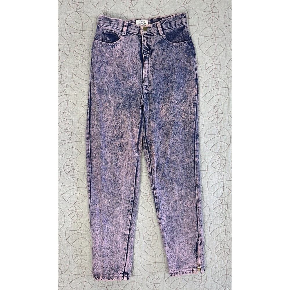 VTG 80s Cinch Purple Acid Wash Zip Ankle‎ Straight Tapered Mom Jeans Size 9 (26)